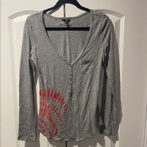 Hurley Gray Long Sleeve Top with Red Pattern